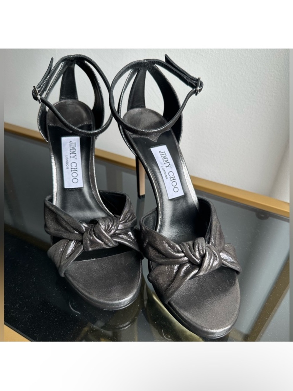 Jimmy Choo Black Knotted Ankle-Strap Stiletto Sandals